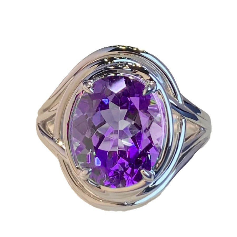 Womens Open Ring Copper Purple Diamond Amethyst White Gold