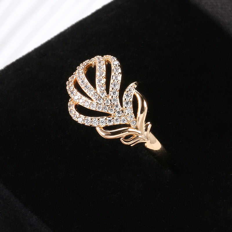 Rose Gold Flower Leaf Ring Copper Jewelry For Women