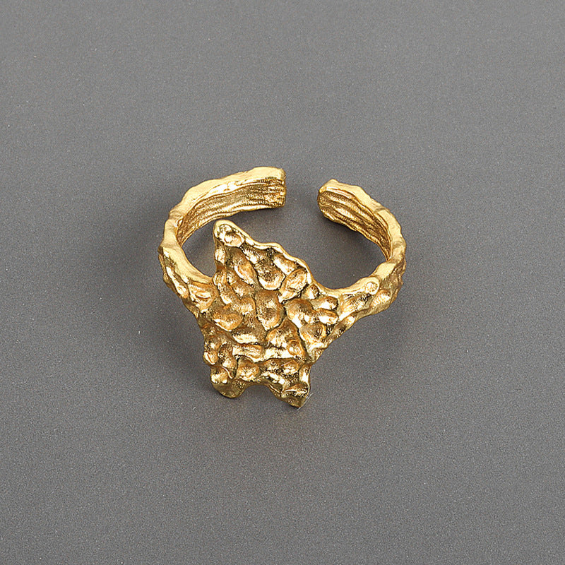 Womens Adjustable Ring Hammered Textured Geometrical Statement Ring Exaggerated Bump Copper Electroplated Gold