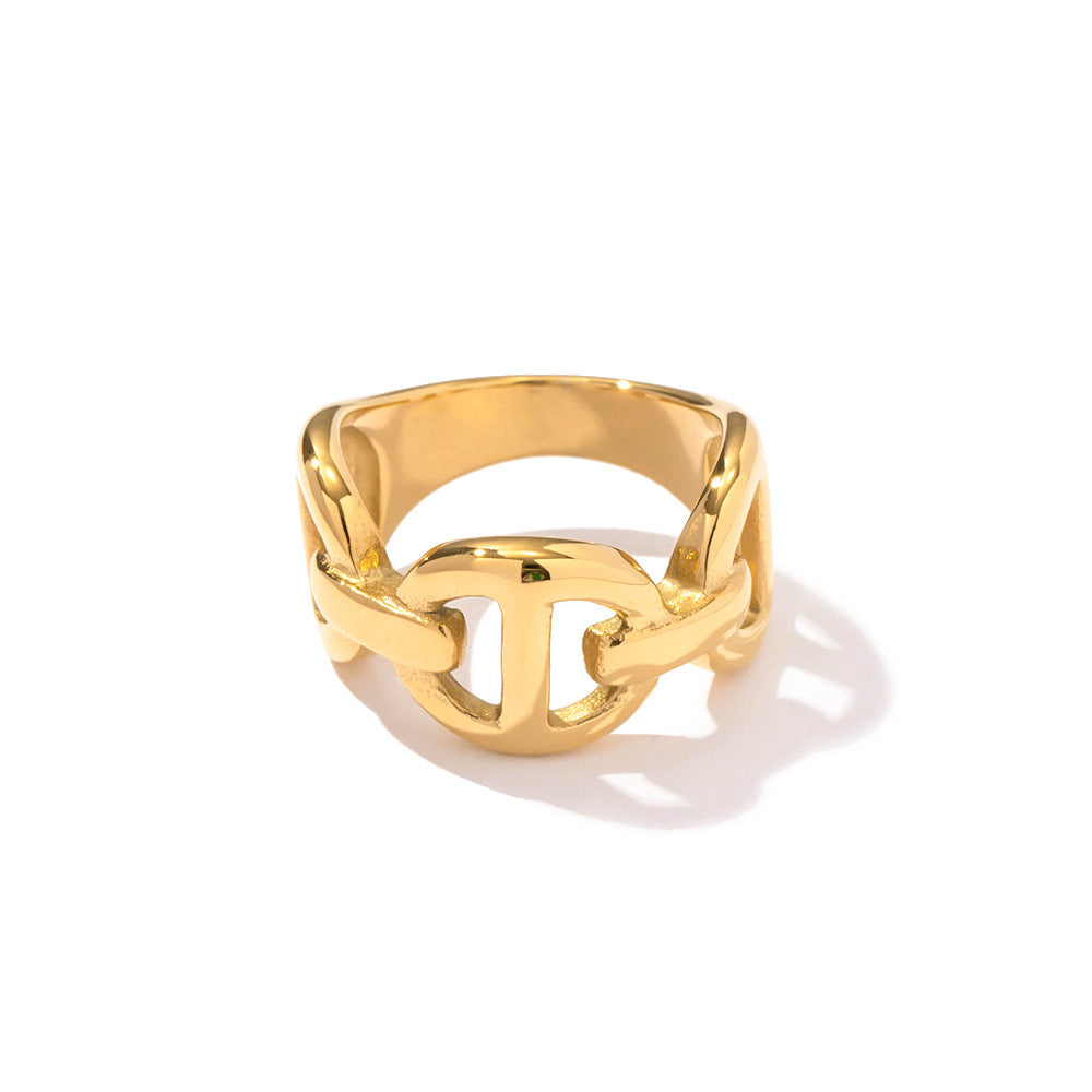 French Retro Chain Ring Cold Style Titanium Steel 18K Ornament