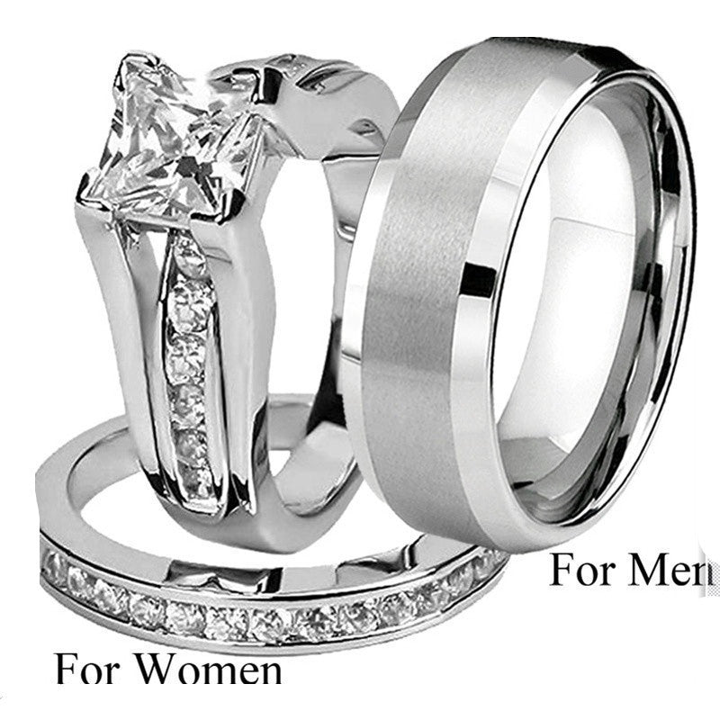 Crown Ring Set With Diamond Accent Three Piece Couple Rings