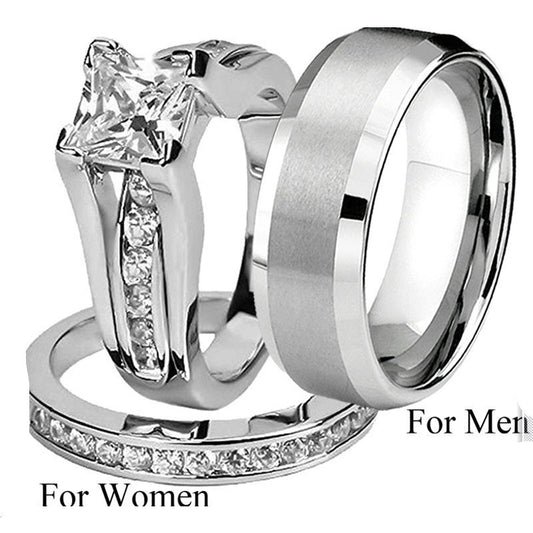 Crown Ring Set With Diamond Accent Three Piece Couple Rings