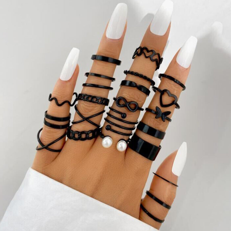 Womens Ring Set With Hollow Heart And Geometric Designs Featuring Butterfly And Floral Alloy Jewelry For Everyday Wear