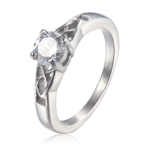 Simple Four Claw Diamond TwoSides Hollow AirQuality Womens Ring Titanium Steel Inlay Ornament Color Size 6 7 8