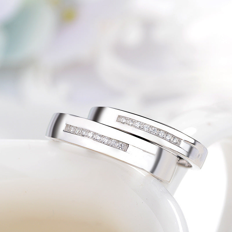 Sterling Silver Adjustable Couple Rings Bow Design Set For Lovers Engagement Wedding Bands Promise Rings For Him And Her