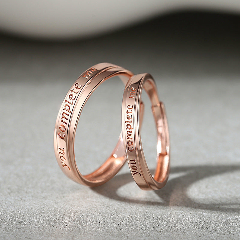 Sterling Silver Ins Style Couple Rings Letter Number Text Rings Electroplated Individually Packed Gift For Her