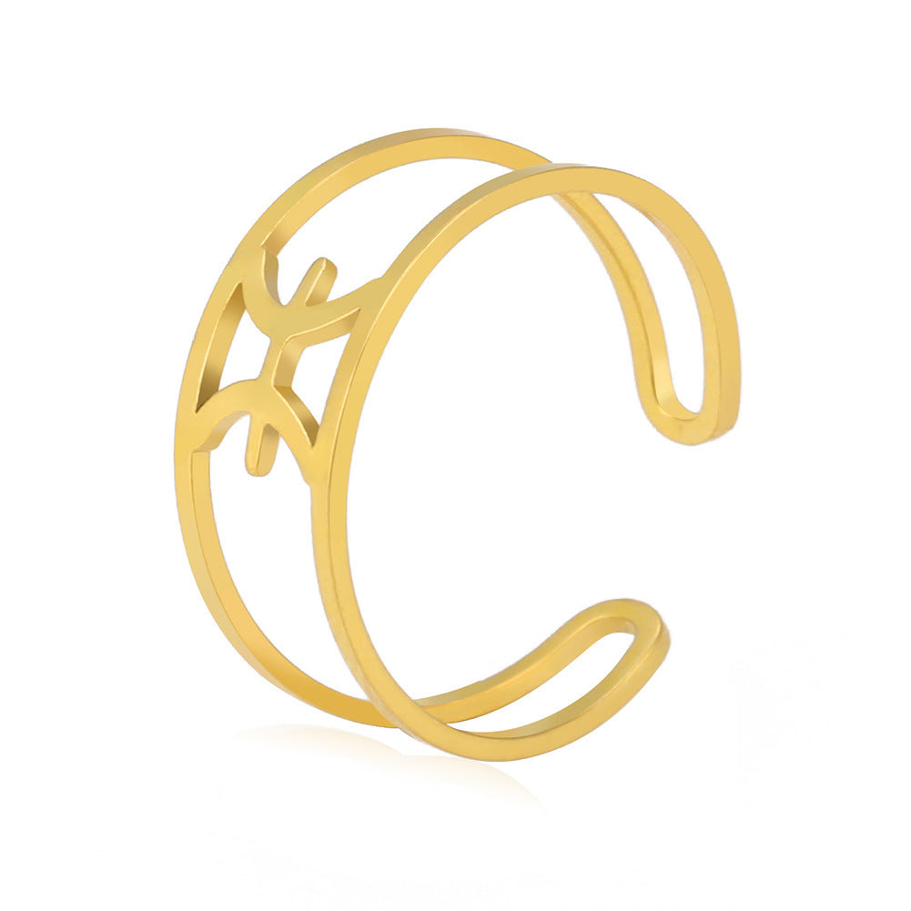 Unisex Titanium Steel Ring Electroplated Stainless Steel Constellation Zodiac Sign Ring Natural Design For Men And Women
