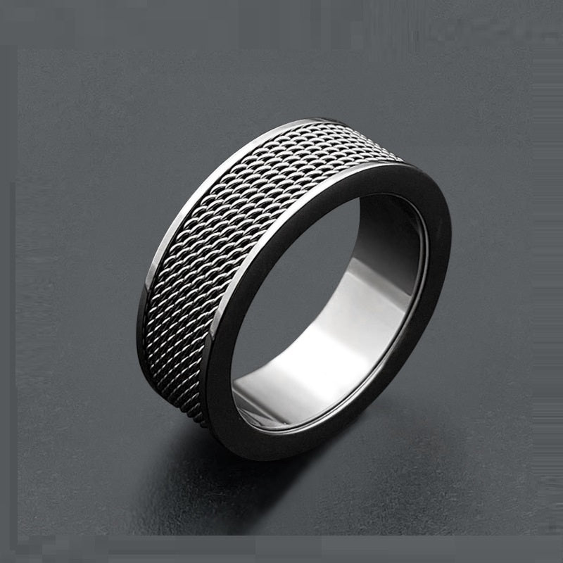 Unisex Titanium Steel Mesh Geometric Ring For Men And Women Modern Fashion Accessory Durable Everyday Wearable