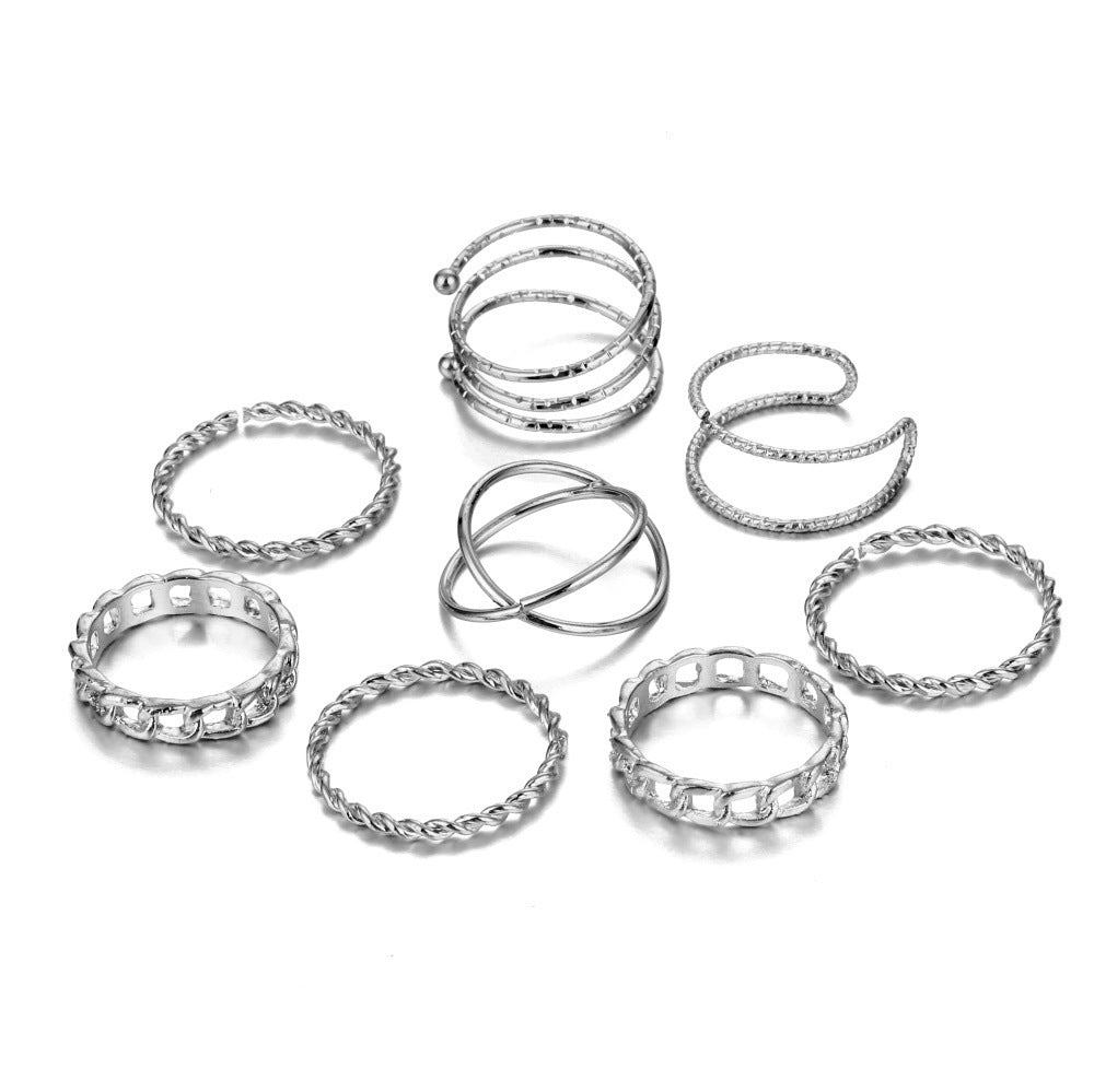 Geometric Alloy Ring Set 7 Pc Unisex Rings Electroplated Fashion Jewelry for Women and Girls Everyday Wear For Daily Use