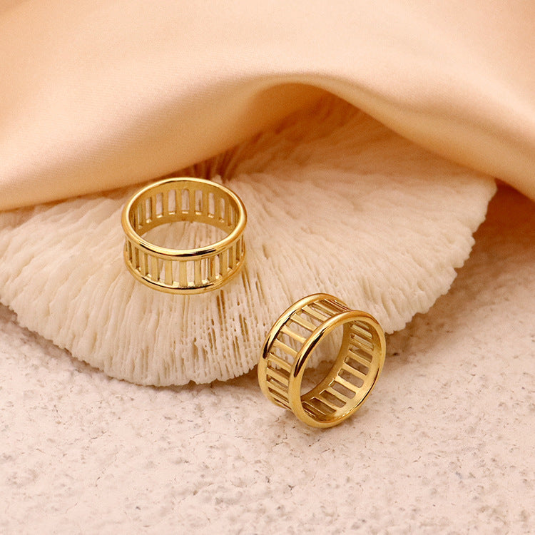 Unisex Hollow Letter Ring 18K Gold Plated Stainless Steel