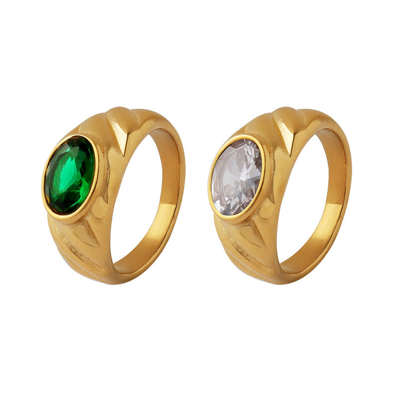 Couple Ring Wedding Geometric Titanium Steel Ring Golden White Zircon And Golden Green Zircon Ring Anniversary