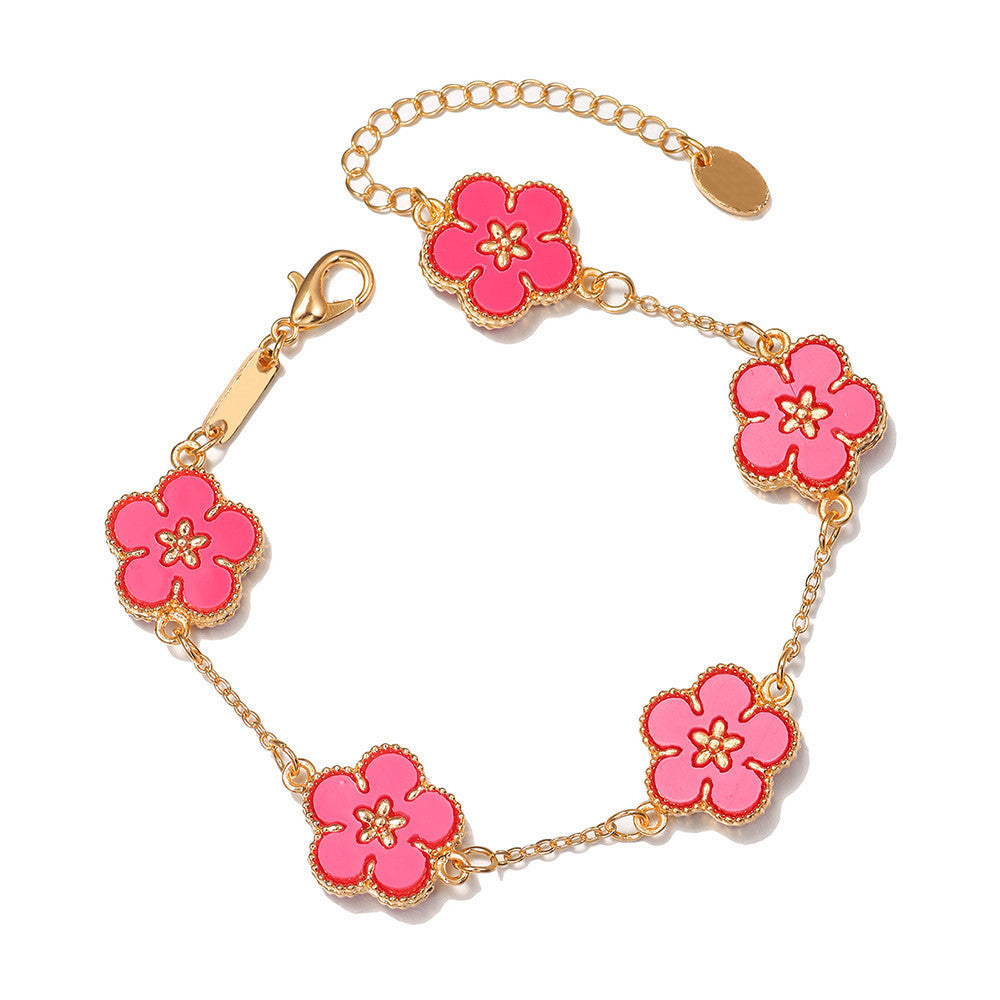 Womens Alloy Bracelet Plum Blossom Sunflower Double Sided Floral Design Jewelry Travel Gift Plum 1PC Gift Plum