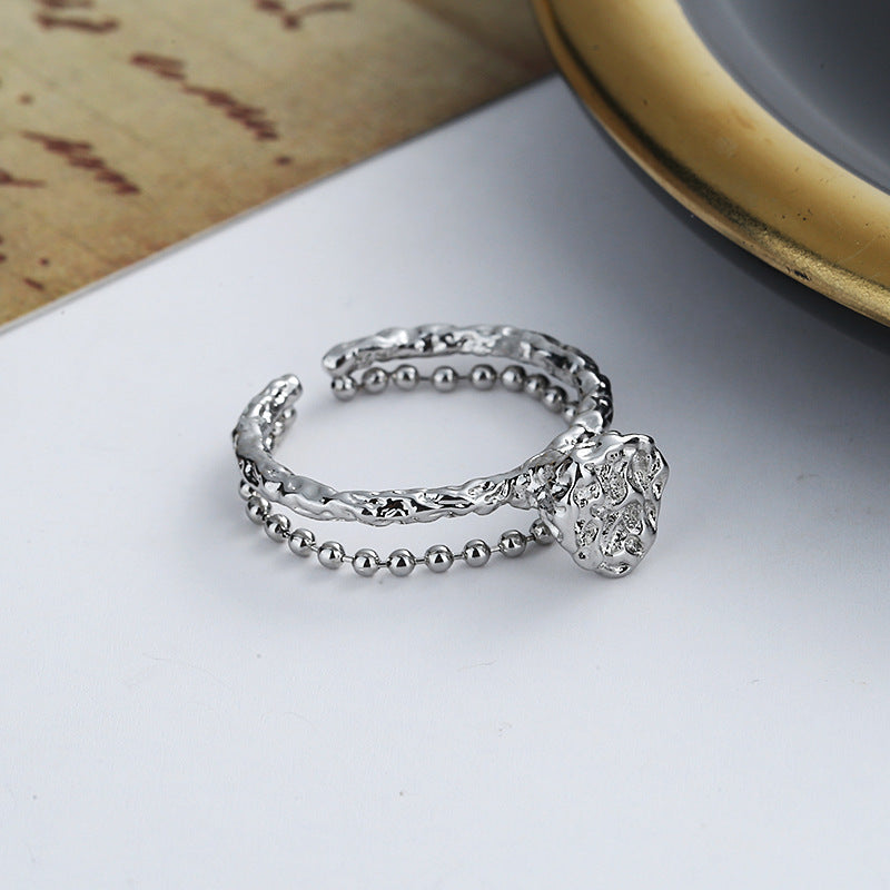 Womens Double Finger Geometric Ring Copper Jewelry Gift