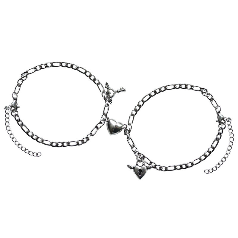 Couple Bracelets Matching Set Heart Shape Plant And Flower Motif Adjustable Iron Chain Unisex Bracelets For Couples