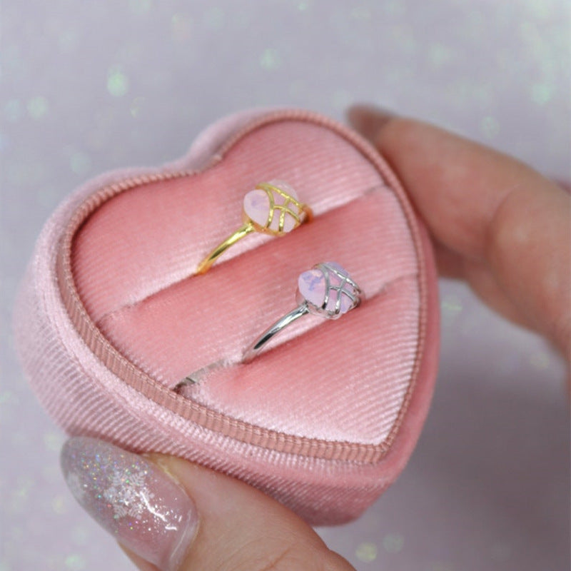 Womens Silver Adjustable Open Heart Ring With White Stone Jewelry For Women Versatile Everyday Accessory Items