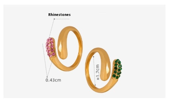 Womens Titanium Steel Snake Ring With Rhinestone Modern Accent French Design Adjustable Opening Statement Ring