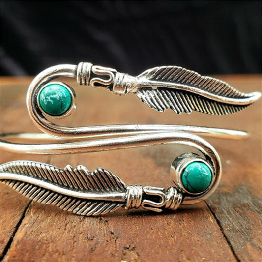 Feather Emerald Bracelet Electroplated Alloy Bangle Fashion Minimalist Vintage Jewelry Elegant Feather Jewelry
