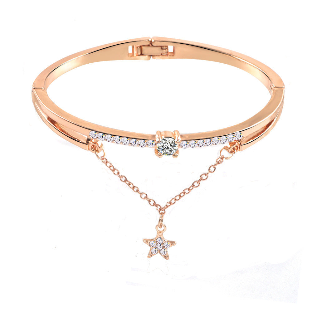 Womens Electroplated Bangle Bracelet Diamond Pentagram Design Elegant Alloy Fashion Jewelry for Women Shine Now