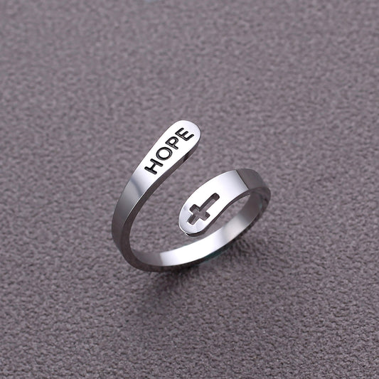Cross Double Titanium Steel Ring Simple Geometry Silver