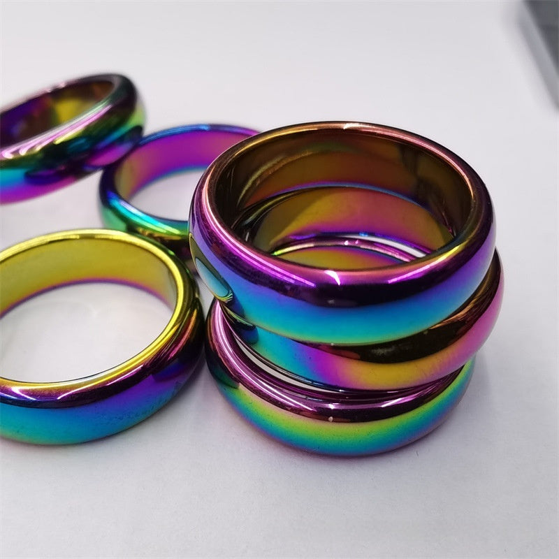 Unisex Hematite Ring Electroplated Band Rainbow Finish And Durable Design Black Gall Ring For Everyday Wear 6mm Wide