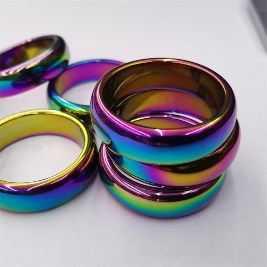 Unisex Hematite Ring Electroplated Band Rainbow Finish And Durable Design Black Gall Ring For Everyday Wear 6mm Wide