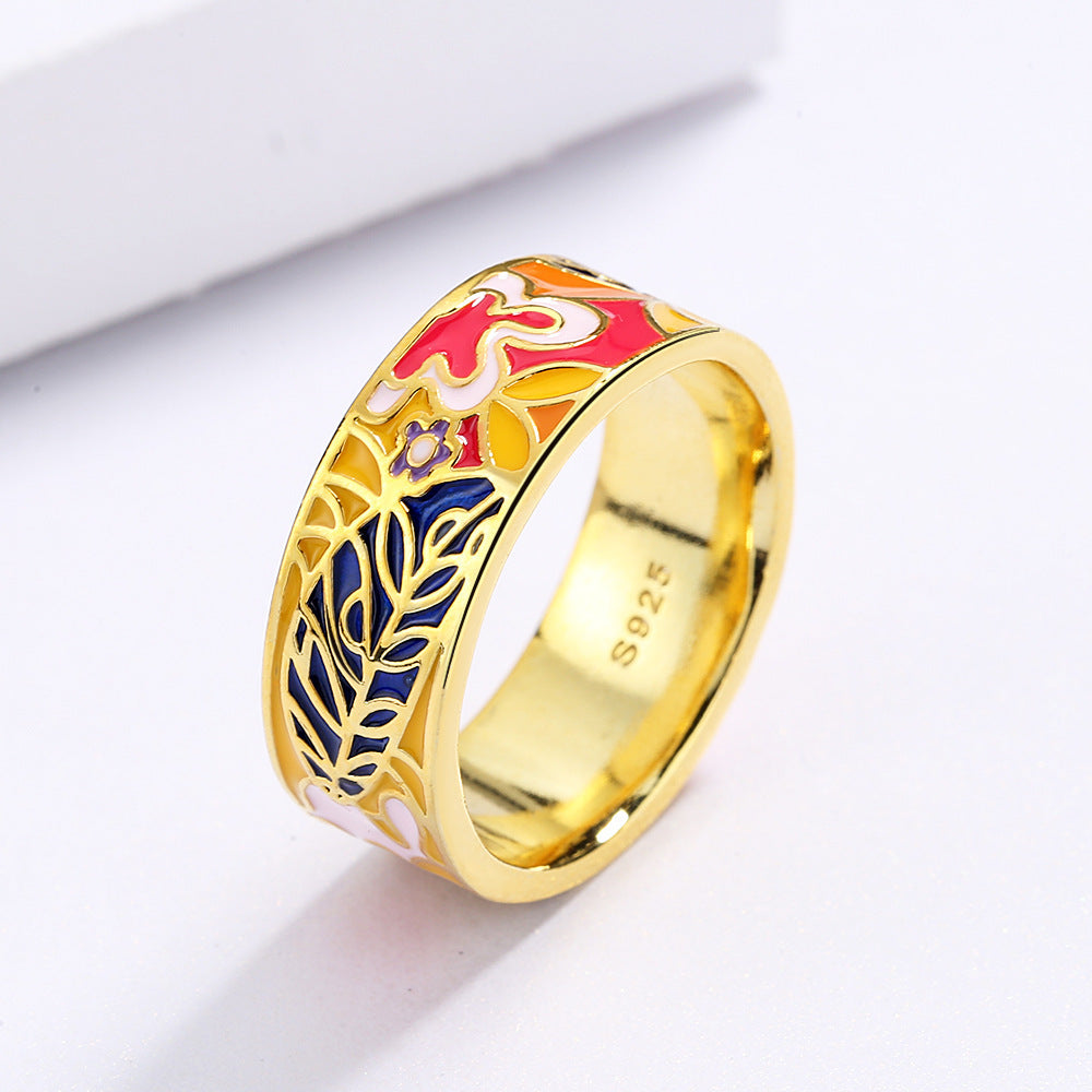 Womens Brass Ring with Japanese Enamel Epoxy Color and Female Design a Fashionable Ring for Her with Unique Detailing and Artistic Flair