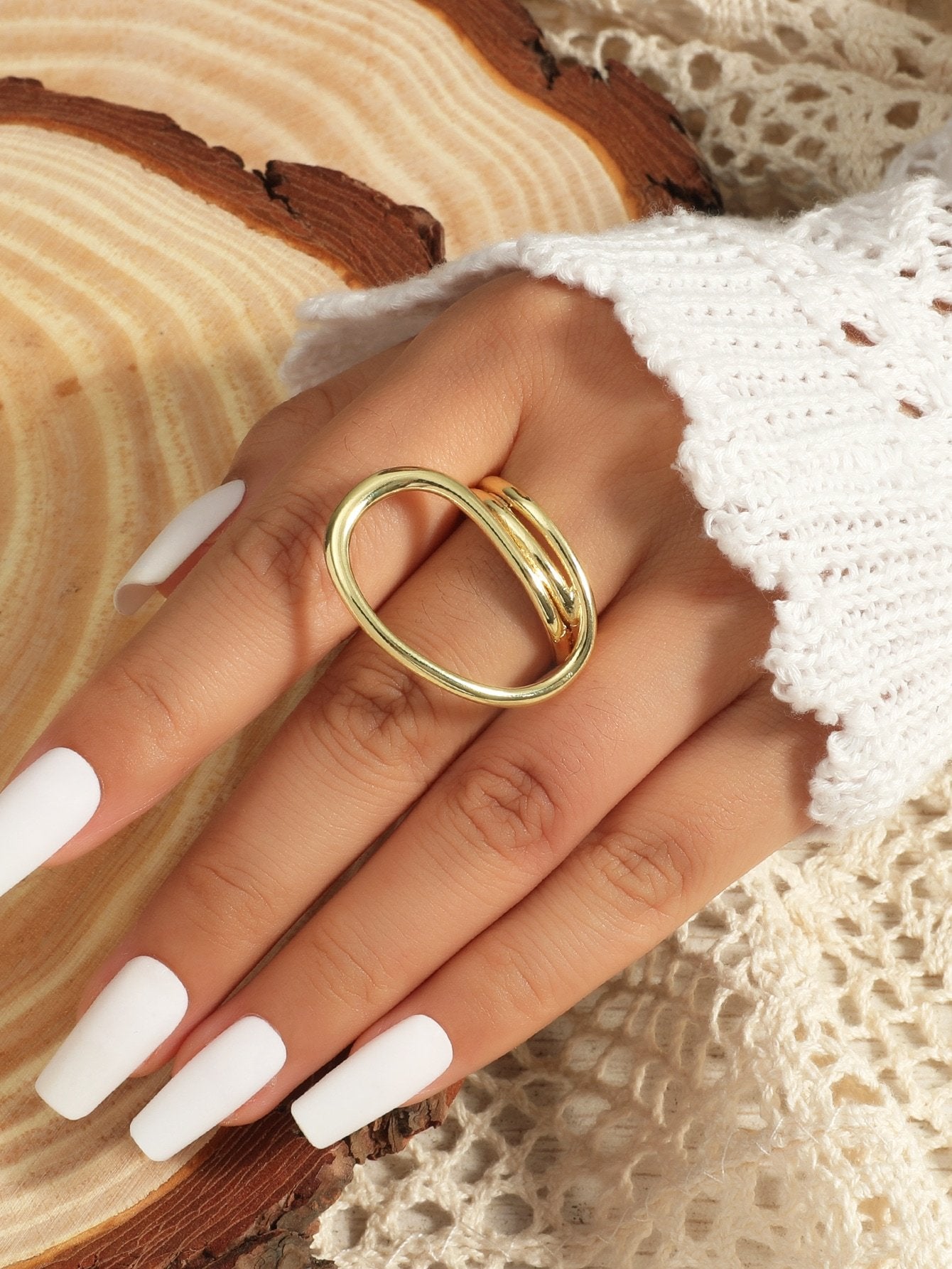 Womens Adjustable Ring Irregular Fashion Statement Ring High Quality Alloy Gold Plated Jewelry Everyday Wear Accessory