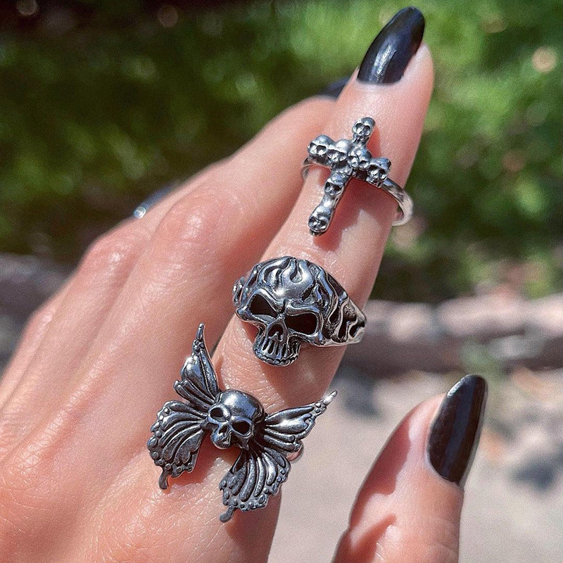 Unisex Butterfly Skull Ring Vintage Style Alloy Jewelry