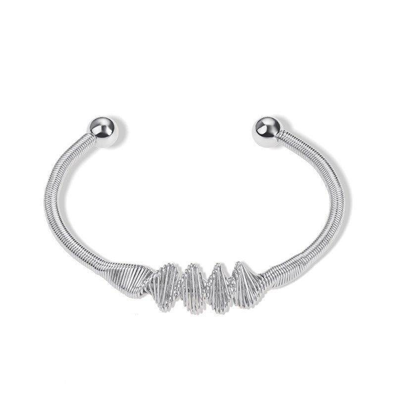 Bohemian Stainless Steel Spiral Wire Bracelet Electroplated Metal Jewelry Gift For Her Everyday Accessory Glow