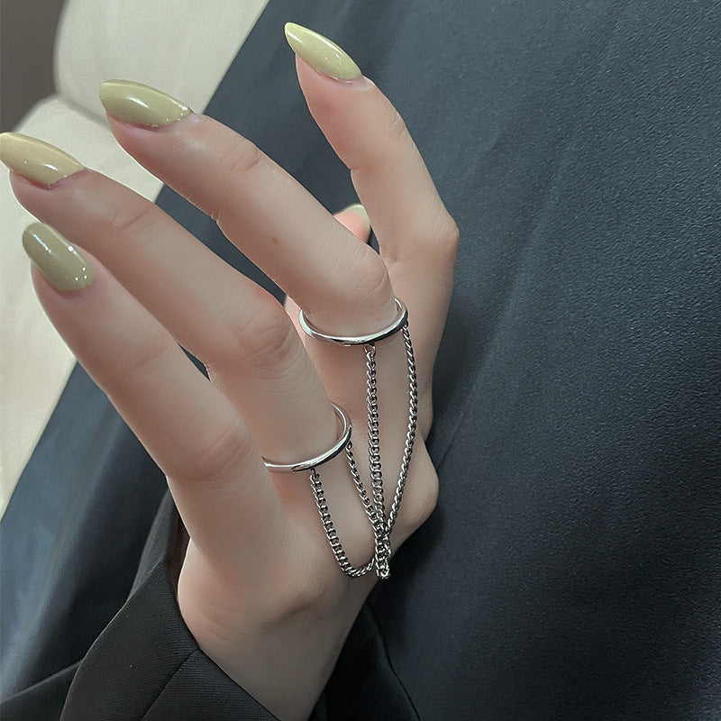 Womens Geometric Double Ring Copper Chain Ring Korean Fashion Jewelry Gift For Her Unique Elegant Gift For You