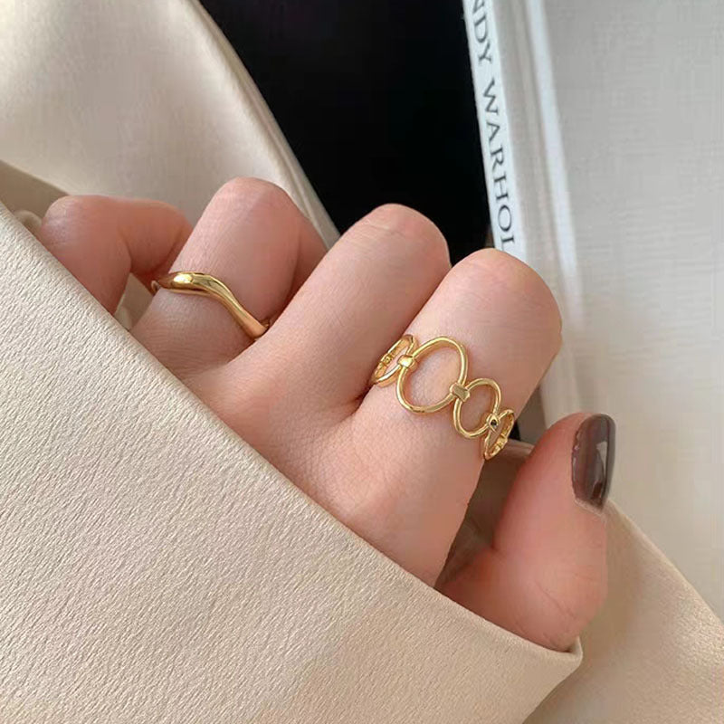 Womens Gold Plated Ring Set Twisted Two Piece Wave Rings Electroplated Fashion Jewelry Gift Gold Silver ToneXL