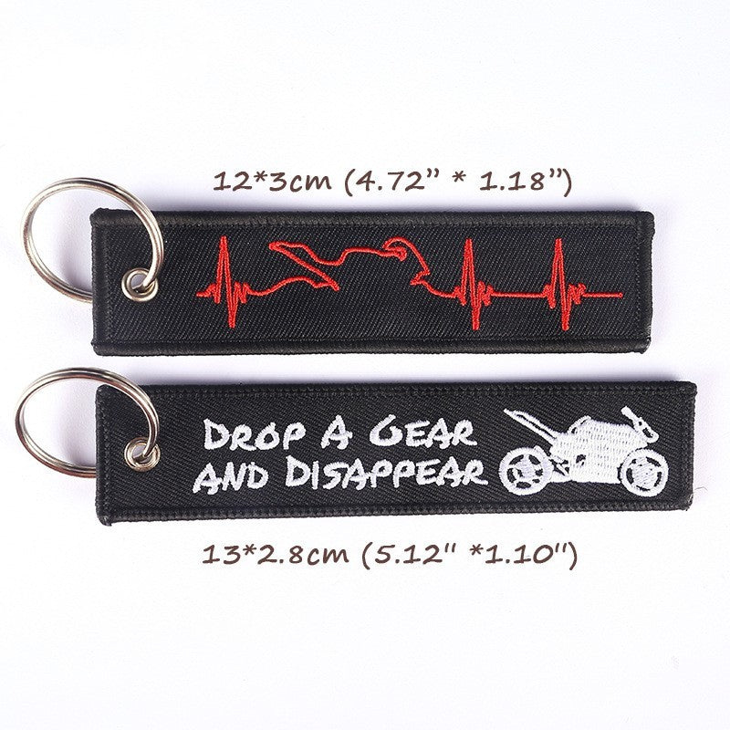 Embroidered Racing Design Keychain Polyester Key Ring American Theme Black Background Red Case For Car Display