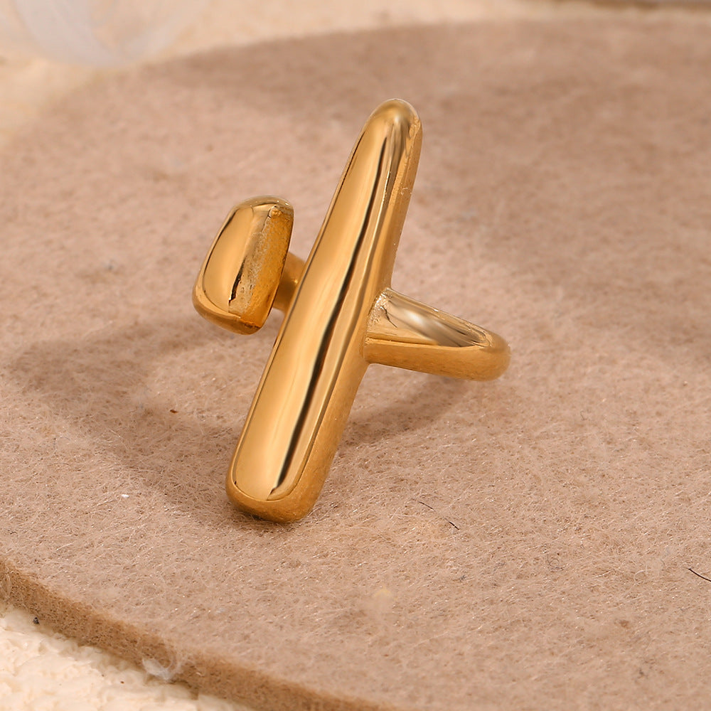 Women's Stainless Steel Open Ring with 18K Gold Plating Geometric Design Fashionable Ring Jewelry for Women Creative Personality Pole Ring