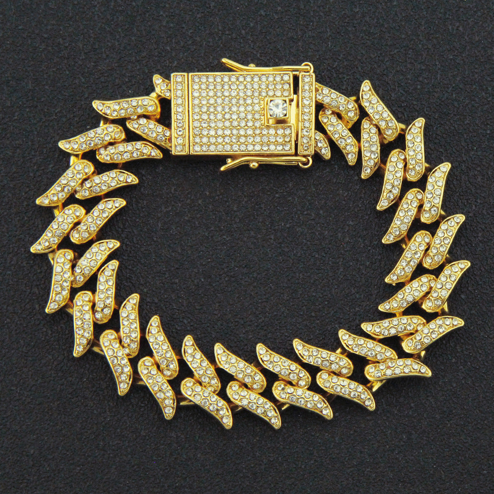 Mens Hip Hop Bracelet Geometric Diamond Inlaid Alloy Jewelry Gold Color Silver For Men Modern Styles Accessory