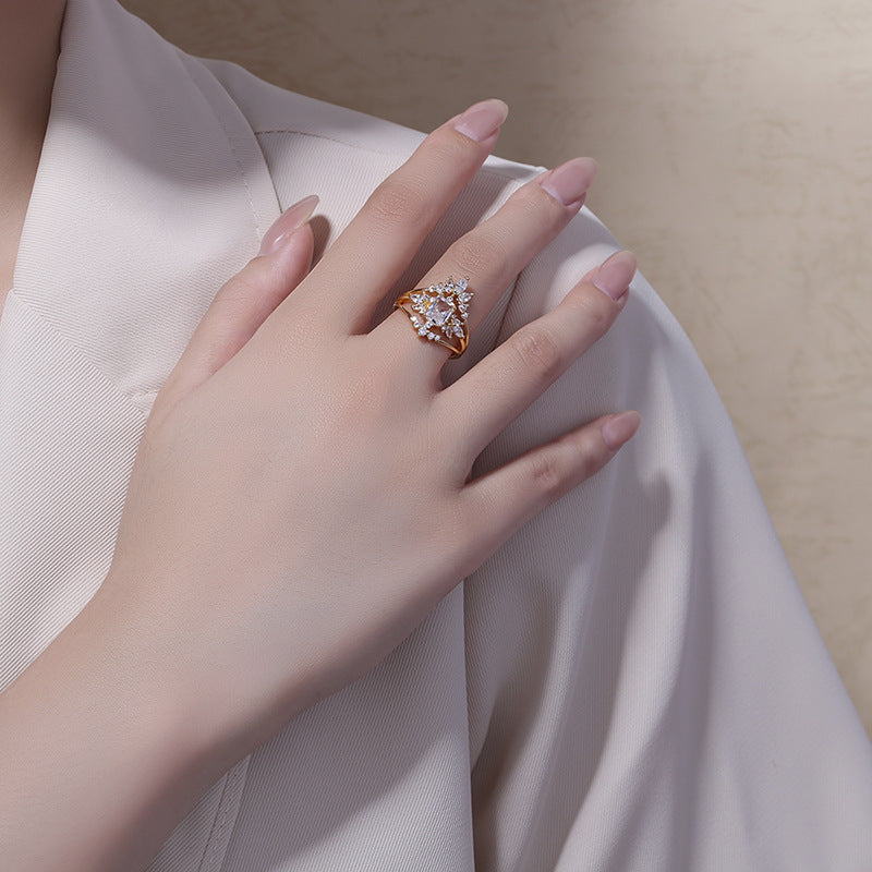 Womens Zircon Water Drop Geometric Copper Ring Micro Inlay Jewelry For Daily Wear Geometric Inlay Sparkle Glow