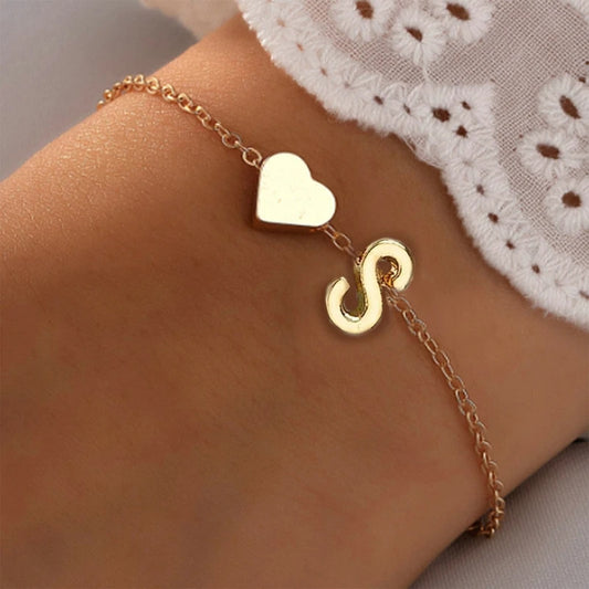Womens Initial Heart Shaped Letter Charm Bracelet Electroplated Gold And Silver Jewelry Gift For Her And Girls