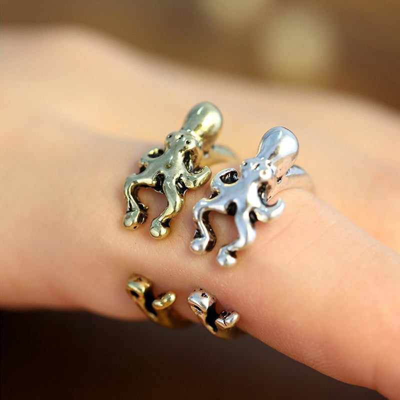 Vintage Octopus Ring Adjustable Animal Ring For Women And Men Antique Gold And Antique Silver Tone Elegant Classic