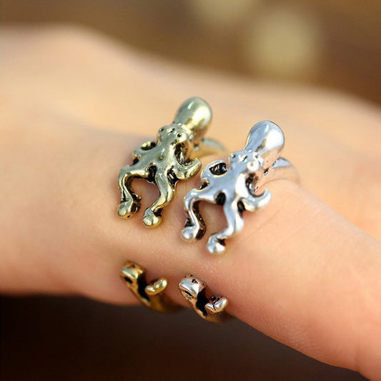 Vintage Octopus Ring Adjustable Animal Ring For Women And Men Antique Gold And Antique Silver Tone Elegant Classic