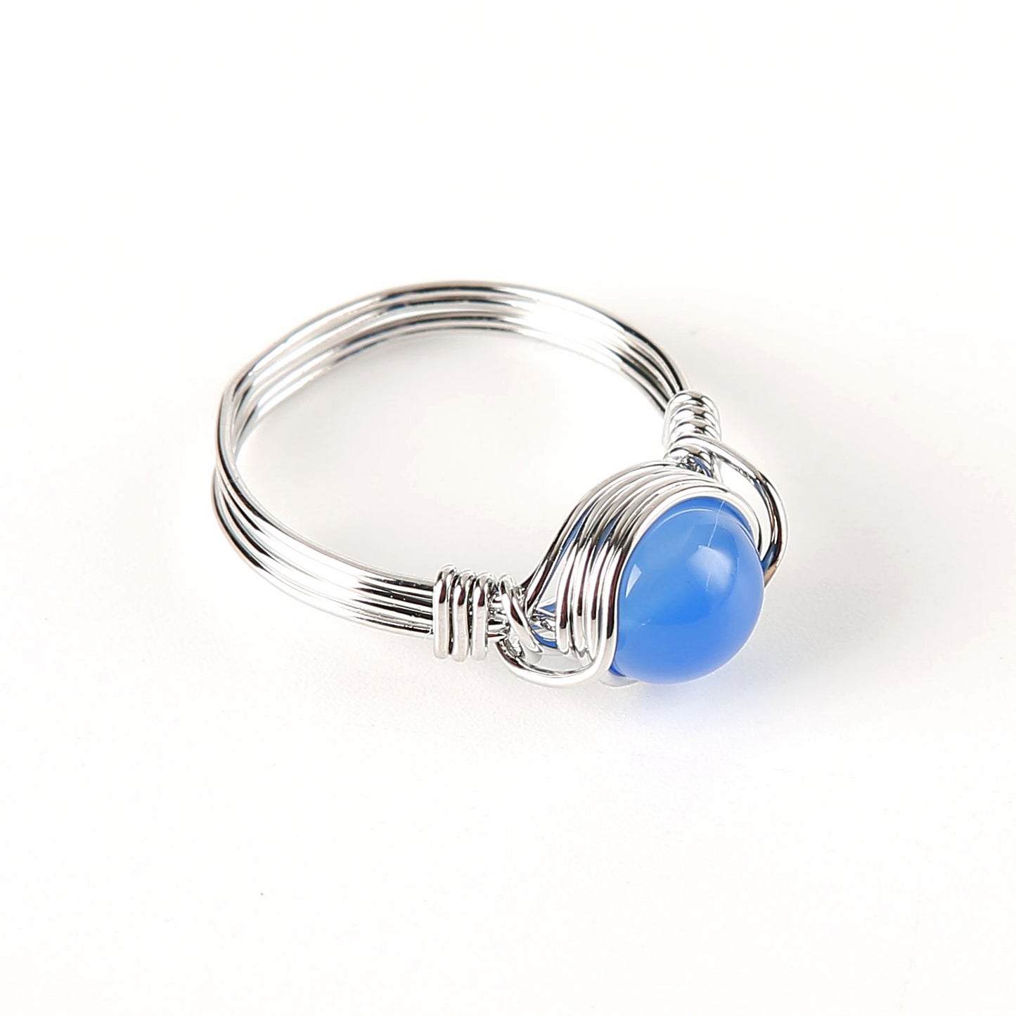 Natural Gemstone Wire Ring With Crystal Bead Accent