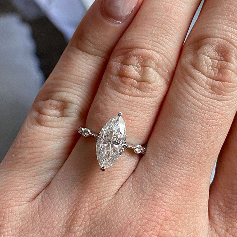 Classic Four Claw Horse Eye Zirconia Ring for Women White Gold Tone Jewelry Sizes 6 7 8 9 10 Copper Base Shine