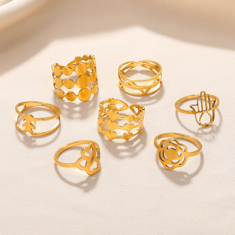 Unisex Adjustable Stainless Steel Ring Heart Shape Geometric Hollow Design Band For Women And Men Everyday Jewelry