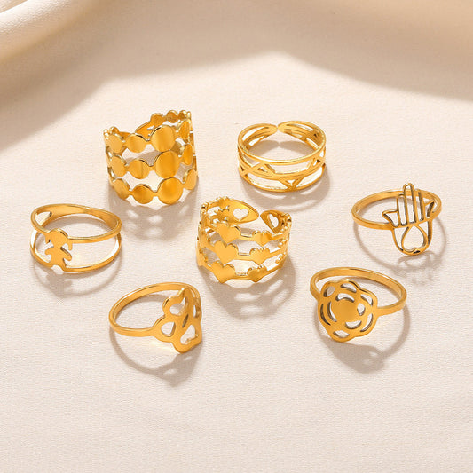 Unisex Adjustable Stainless Steel Ring Heart Shape Geometric Hollow Design Band For Women And Men Everyday Jewelry