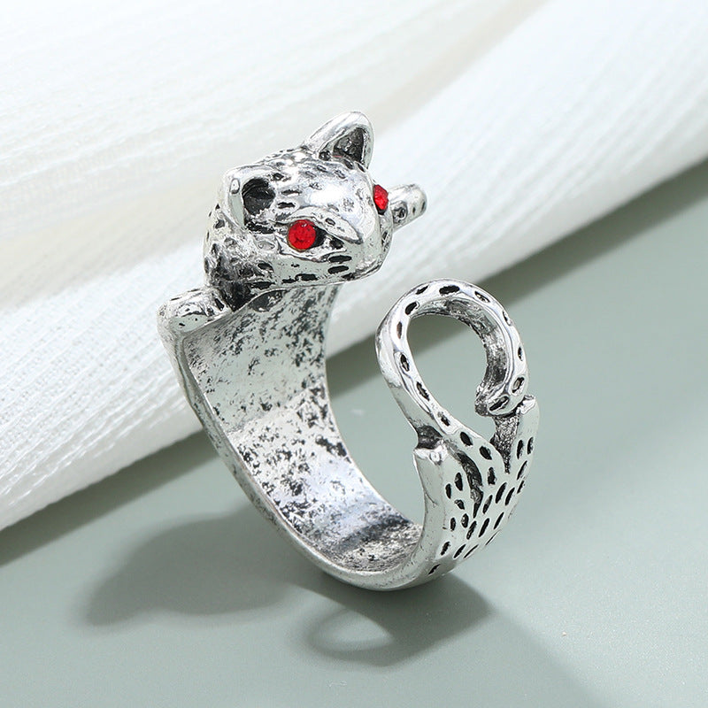 Adjustable Lucky Cat Ring For Women And Girls Vintage Distressed Silver Finish Copper Ring European Fashion Cute Animal