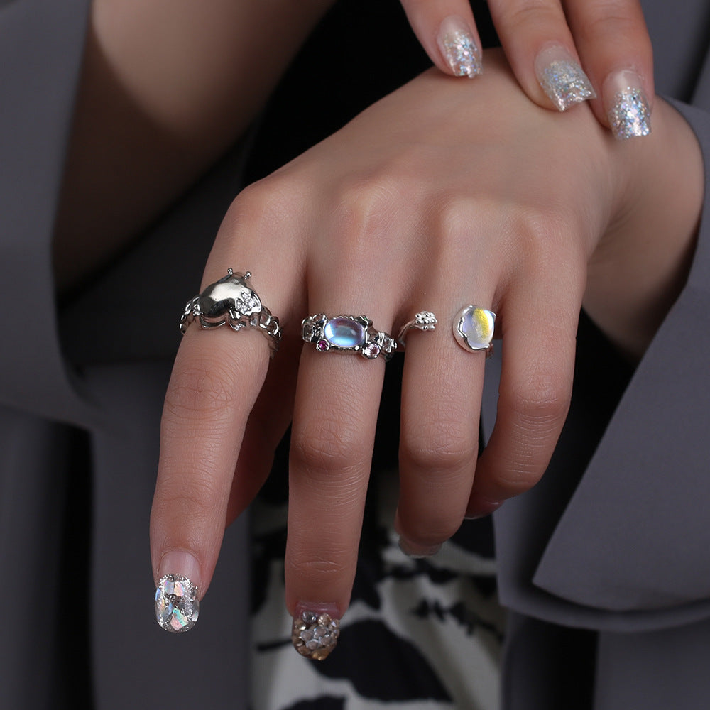 Unisex Zircon Ring Heart Design Copper Gold Plated Jewelry