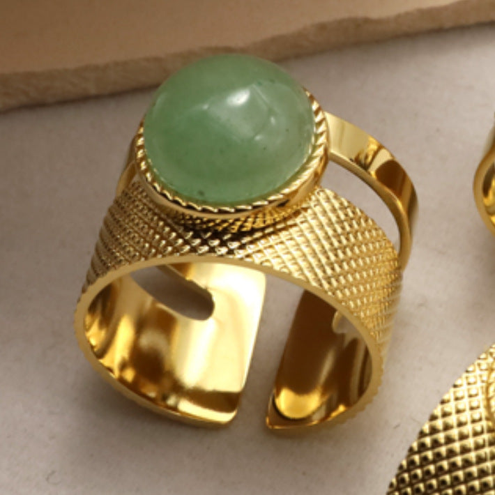 Unisex Natural Stone Ring Titanium Steel Vintage Adjustable Electroplated Jewelry for Men Women Durable Everyday Wear