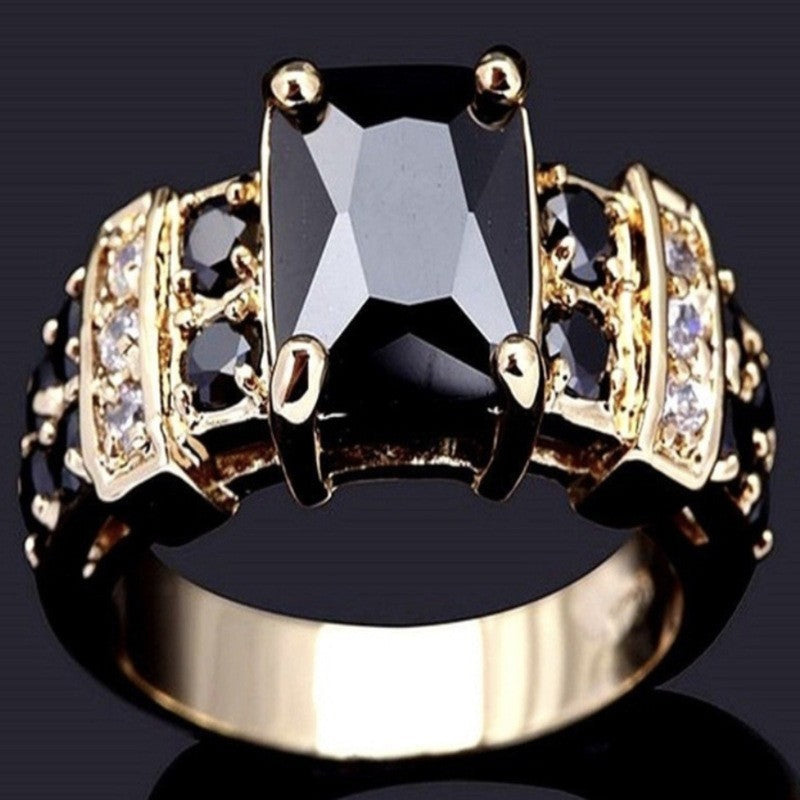 Rectangular Obsidian Ring Electroplated Alloy Metal Fashion Ring For Women Trendy Stylish Accessory Jewelry Now
