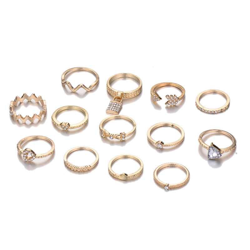 Gold Plated Heart Ring Set For Women With Crystal Accents Individually Packed Fashion Jewelry Metal Rings Gift