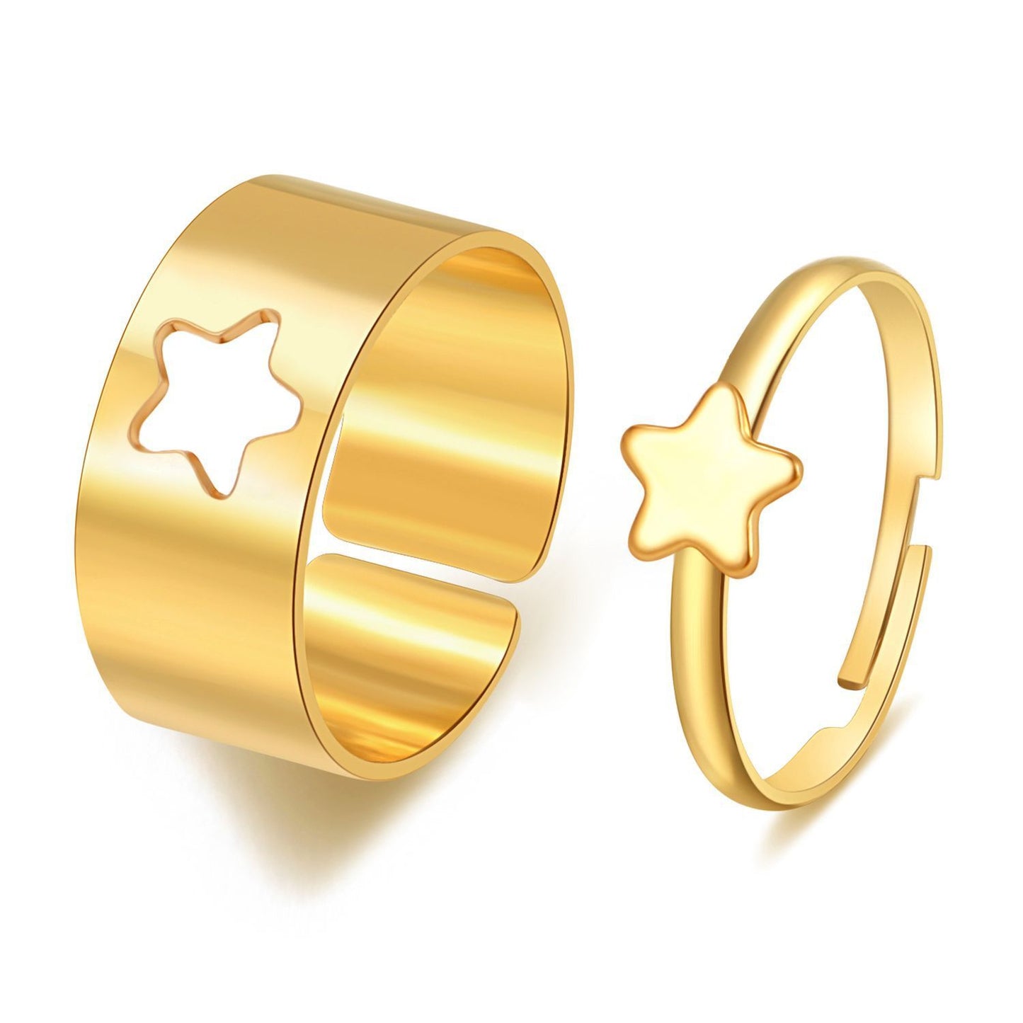 Two Piece Adjustable Alloy Ring Set Heart Star MoonGeometric