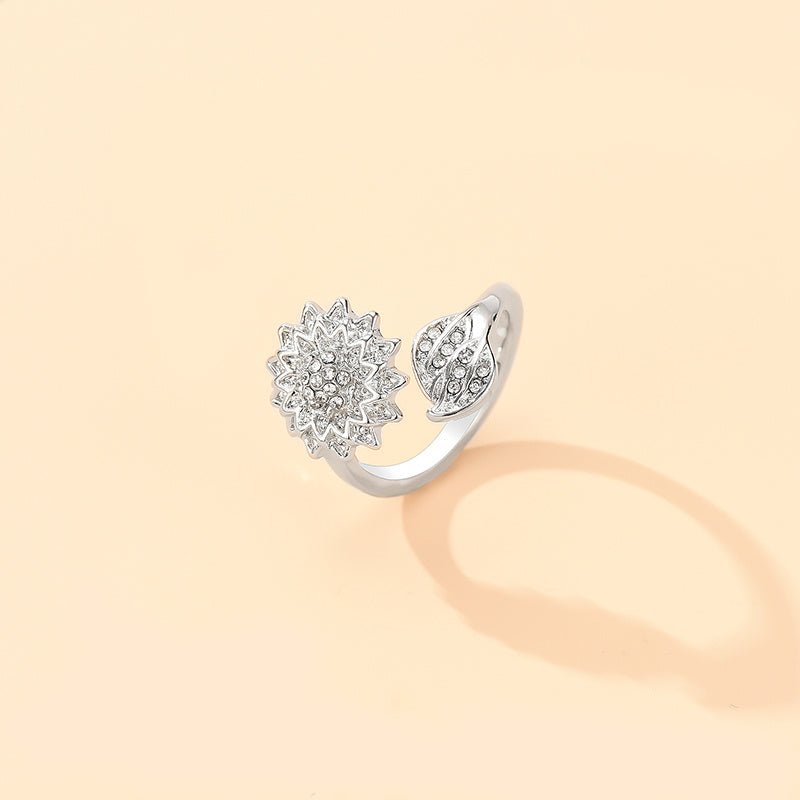 Womens Geometric Alloy Ring With Rhinestones Pendant Silver Tone Jewelry Gift With Geometric Decoration Styles