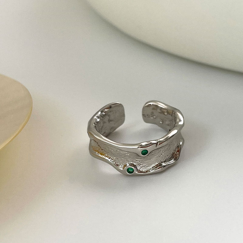 Thai Silver Plated Geometric Ring Irregular Design Fashion Jewelry Alloy Inlaid Gemstone Accent RingSet Korean